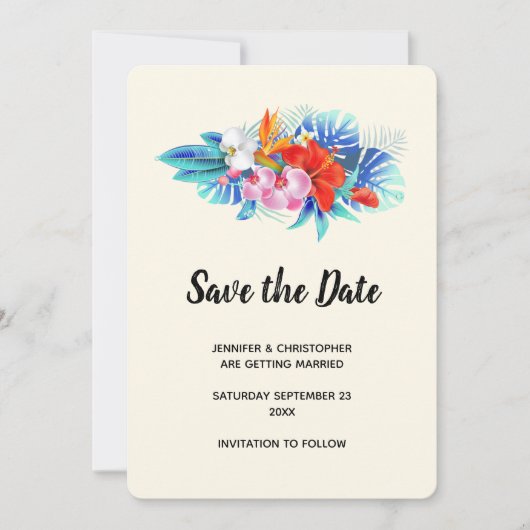 Exotische tropische Blume - Rosa und Aqua Save The Date (Vorderseite)