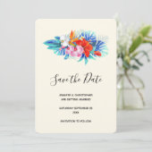 Exotische tropische Blume - Rosa und Aqua Save The Date (Stehend Vorderseite)