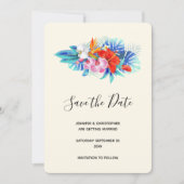 Exotische tropische Blume - Rosa und Aqua Save The Date (Vorderseite)