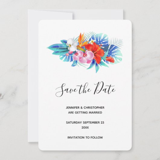 Exotische tropische Blume - Rosa und Aqua Save The Date (Vorderseite)