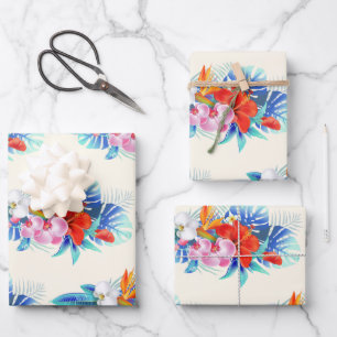 Exotische tropische Blume - Rosa und Aquamarine Geschenkpapier Set