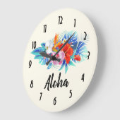 Exotische tropische Blume - Rosa und Aquamarine Große Wanduhr (Winkel)