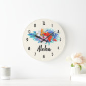 Exotische tropische Blume - Rosa und Aquamarine Große Wanduhr (Zuhause)