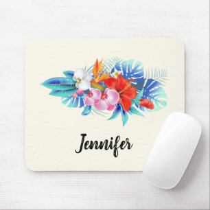 Exotische tropische Blume - Rosa und Aquamarine Mousepad
