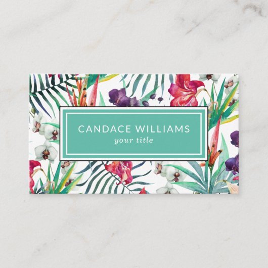 Exotische tropische Blume und Blattmuster Visitenkarte (Vorderseite)