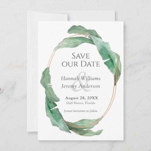 Exotische tropische Foliage Hochzeit speichern Sie Save The Date (Vorderseite)