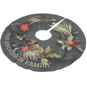 Exotische tropische Folien in Gold und Schwarz Polyester Weihnachtsbaumdecke