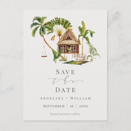 Exotische Tropische Jungle Hochzeit retten das Dat Postkarte (Vorderseite)