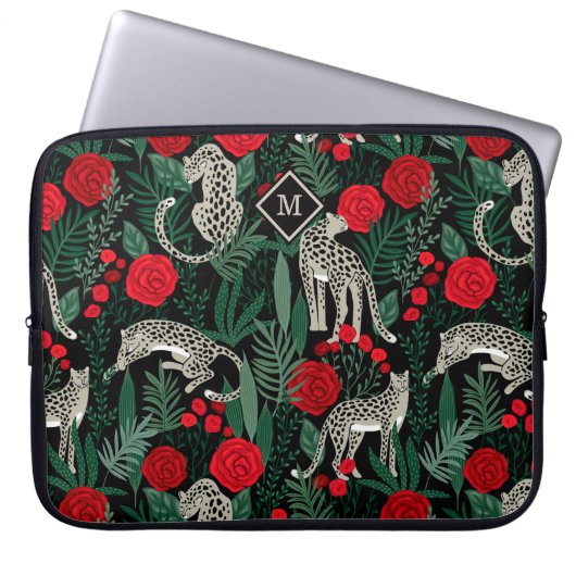 Exotische tropische Muster Leoparden und Monogramm Laptopschutzhülle (Vorderseite)