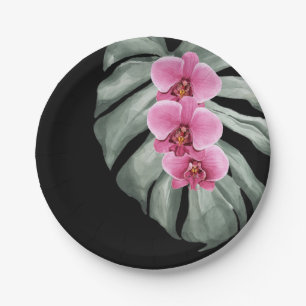 Exotische tropische Wasserfarben Hot-Pink-Orchidee Pappteller
