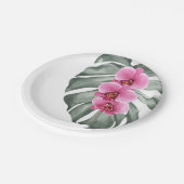 Exotische tropische Wasserfarben Hot-Pink-Orchidee Pappteller (Schrägansicht)