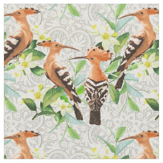 Exotische Vögel auf Spitze Stoff (Nahaufnahme)