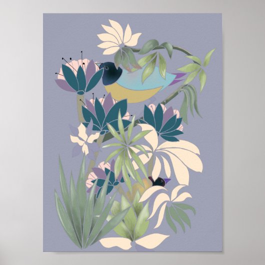 Exotische Vögel Blume abstrakte Gartenkunst Poster (Vorne)
