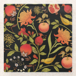 Exotische Vögel Blumen Vintage-Illustration Glasuntersetzer