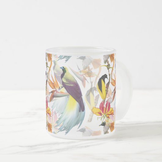 Exotische Vögel des Paradieses und Blume Aquarell Mattglastasse (VorderseiteRechts)