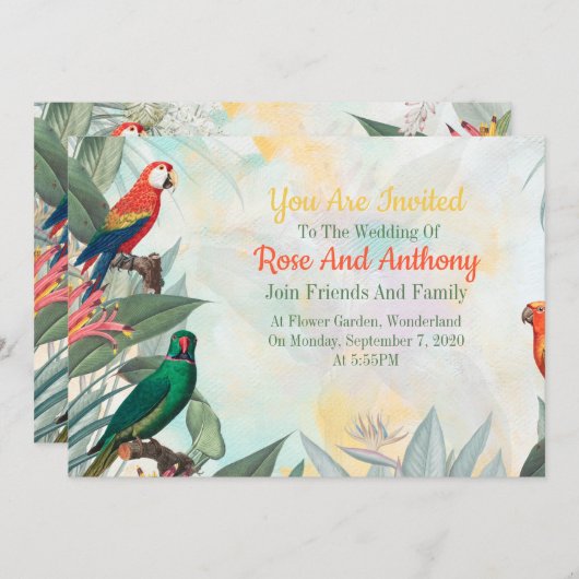 Exotische Vögel Einladung (Vorne/Hinten)