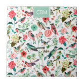 Exotische Vögel Jungle Floral Muster mit Monogramm Fliese (Vorderseite)
