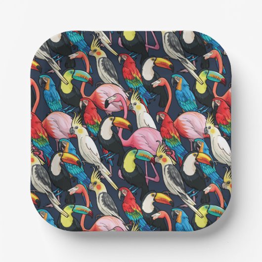 Exotische Vögel Pappteller (Vorderseite)