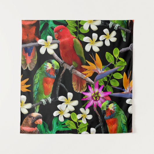 Exotische Vögel Schöne Blume Muster Wandteppich (Vorderseite)