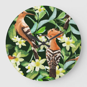 Exotische Vögel: Tropischer Vintage-Druck Große Wanduhr