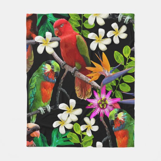 exotische Vögel und wunderschöne Blume Fleecedecke (Vorderseite)