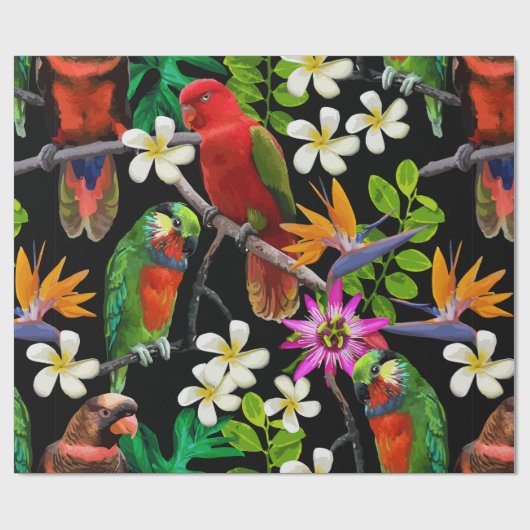 exotische Vögel und wunderschöne Blume Geschenkpapier (Flach)
