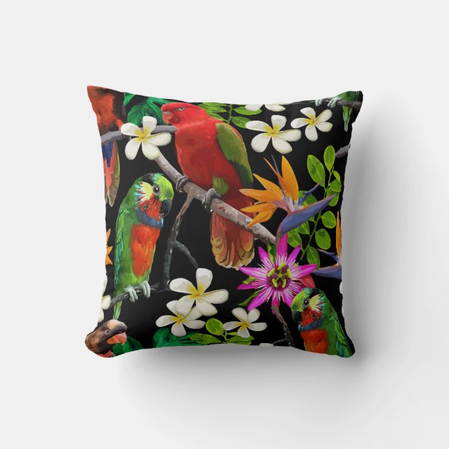 exotische Vögel und wunderschöne Blume Kissen (Vorderseite)