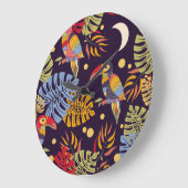 Exotische Vogelarten Pflanze farbenfrohe Muster Große Wanduhr (Winkel)