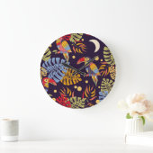 Exotische Vogelarten Pflanze farbenfrohe Muster Große Wanduhr (Zuhause)