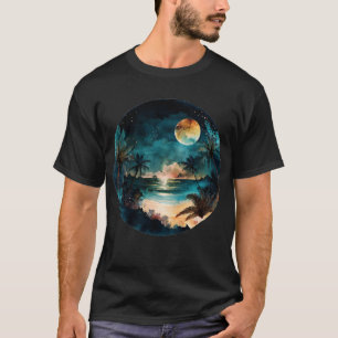 Exotische Wasserfarbenstrand Sonnenuntergang T-Shirt