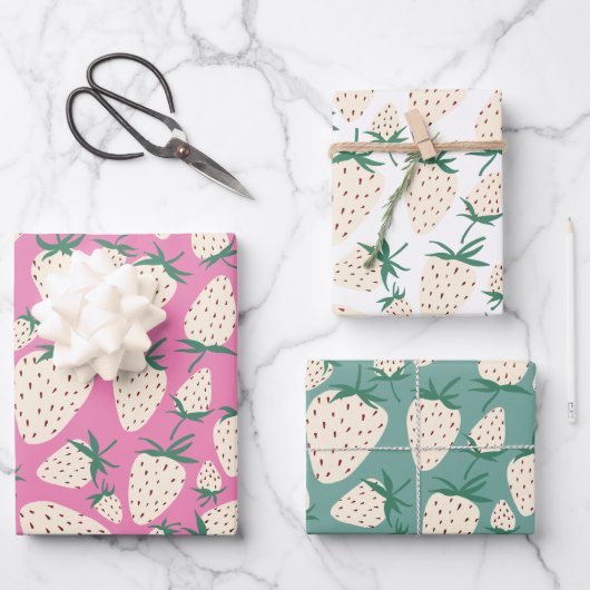 Exotische weiße Erdbeeren süße, bunte Früchte Geschenkpapier Set (Vorderseite)