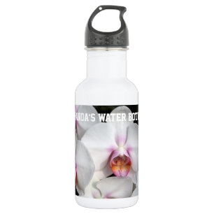 Exotische weiße Orchideenblüte. Florale Fotografie Edelstahlflasche