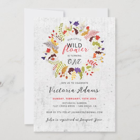 Exotische Wildblume Wreath Birthday Einladung (Vorderseite)