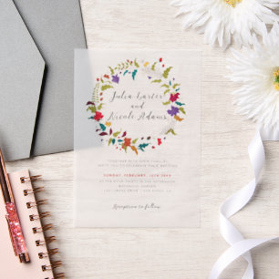 Exotische Wildblume Wreath Wedding Pergament Einladungen
