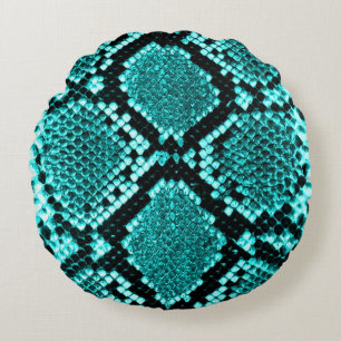 Exotischer Aqua-Diamant-Klapperschlangen-Haut-Tier Rundes Kissen