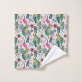 Exotischer Boho Aquarell-Kaktus u. saftiges Muster Badhandtuch Set (Waschlappen)