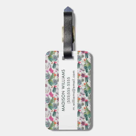 Exotischer Boho Aquarell-Kaktus u. saftiges Muster Gepäckanhänger (Rückseite vertikal)