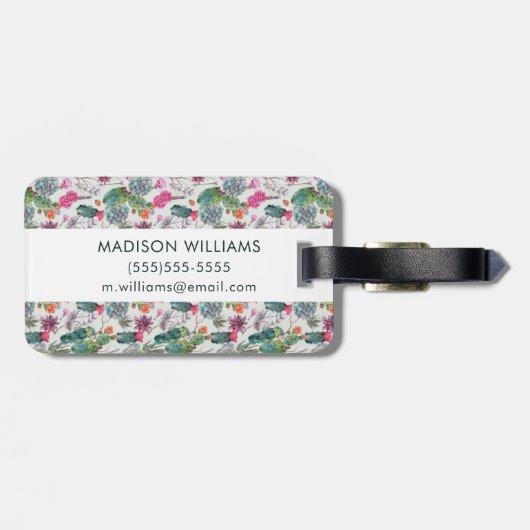 Exotischer Boho Aquarell-Kaktus u. saftiges Muster Gepäckanhänger (Rückseite horizontal)