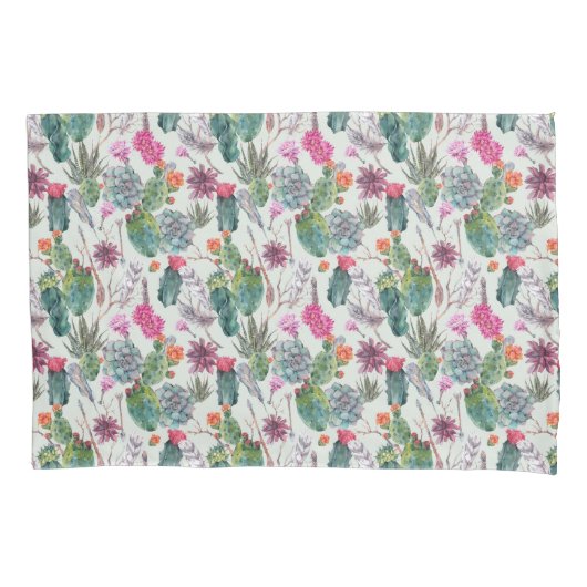 Exotischer Boho Aquarell-Kaktus u. saftiges Muster Kissenbezug (Vorderseite-Links)
