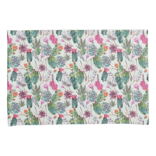 Exotischer Boho Aquarell-Kaktus u. saftiges Muster Kissenbezug (Vorderseite-Rechts)