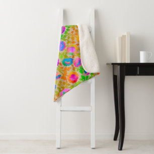 Exotischer Chintz Blumendesign Beige Sherpadecke