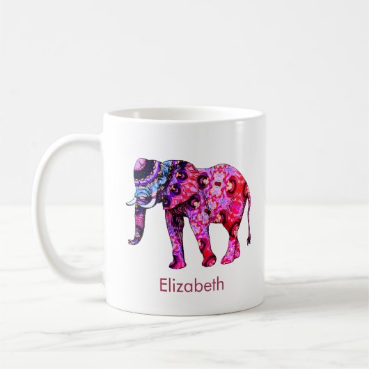 Exotischer Elefant mit einem farbenfrohen östliche Kaffeetasse (Links)