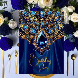 Exotischer Geburtstag Stahl Blau Gold Juwel Schmet Einladung