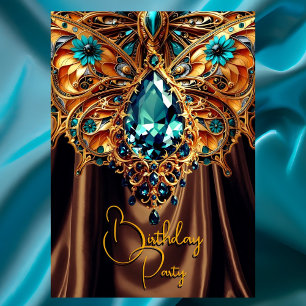 Exotischer Geburtstags-Karamell Teal Blau Gold Juw Einladung