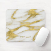 Exotischer Gold- und Weißmarmor Abstrakt mit Monog Mousepad (Mit Mouse)