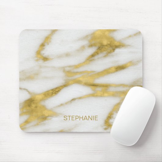 Exotischer Gold- und Weißmarmor Abstrakt mit Monog Mousepad (Mit Mouse)