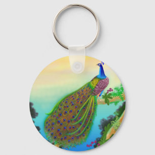 Exotischer grüner Pfau Schlüsselanhänger