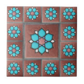 Exotischer Kupfer-u. Aqua-Blumen-Entwurf Fliese (Vorderseite)