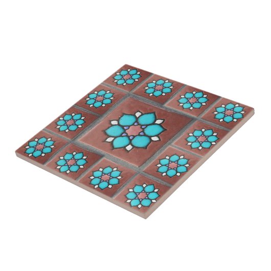 Exotischer Kupfer-u. Aqua-Blumen-Entwurf Fliese (Seite)
