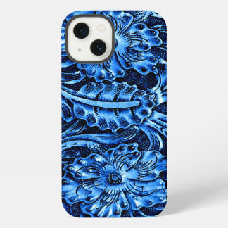Exotischer Lederlook mit Werkzeugprägung | blau iPhone Hülle